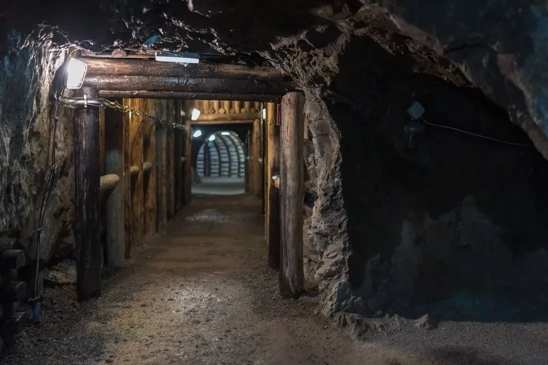 A narrow working passage inside a Larimar mine.